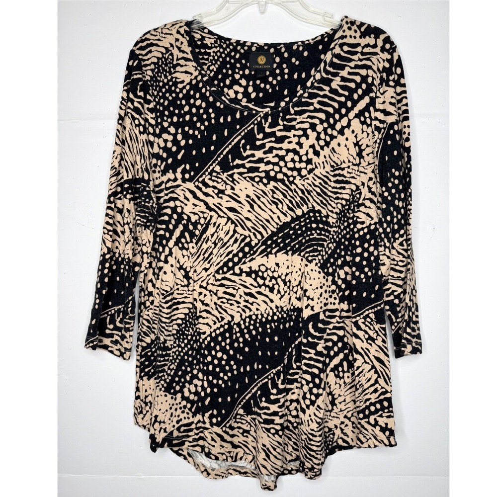 JM Collection Stretch Abstract Scoop Neck Top Soft Knit L 3/4 Sleeve Office Chic